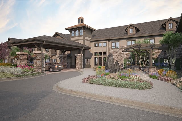 The Peaks at Old Laramie Trail Senior Living community exterior