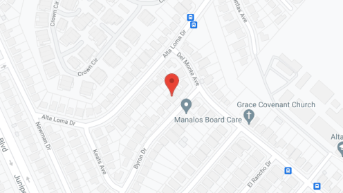 Map of the neighborhood around Manalo's Board and Care 2