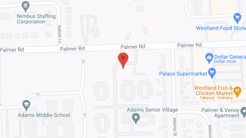Map of the neighborhood around Adams Senior Village
