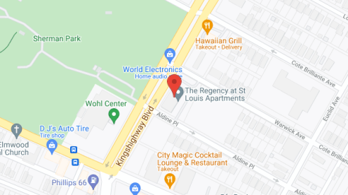 Map of the neighborhood around The Regency at St. Louis Apts.