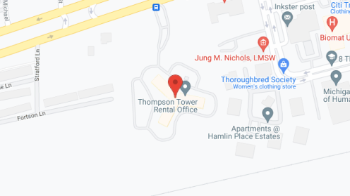 Map of the neighborhood around Thompson Tower Rental Office