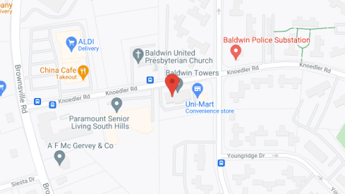 Map of the neighborhood around Baldwin Towers