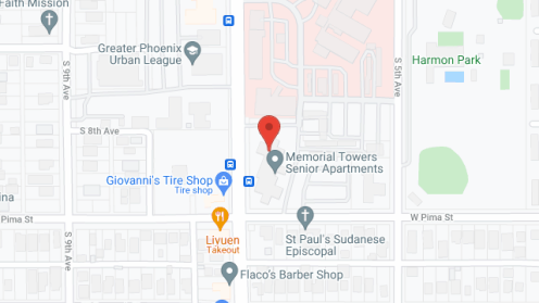 Map of the neighborhood around Memorial Towers Seniors Apts