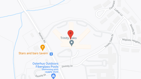 Map of the neighborhood around Trinity Oaks, a CCRC