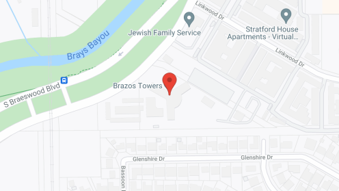 Map of the neighborhood around Brazos Towers