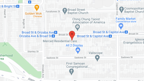 Map of the neighborhood around Merced Care 1 and 2