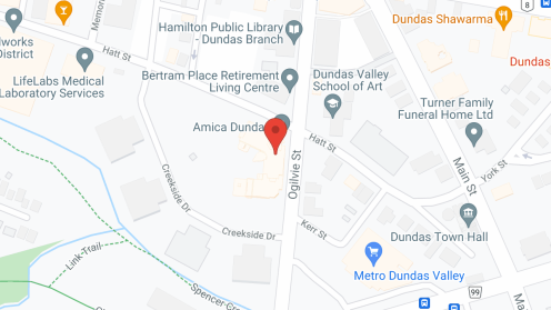 Map of the neighborhood around Amica Dundas