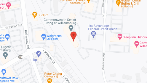 Map of the neighborhood around Commonwealth Senior Living at Williamsburg