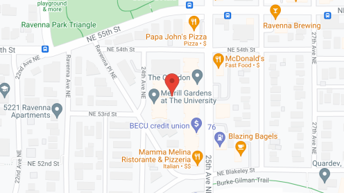 Map of the neighborhood around Merrill Gardens at The University