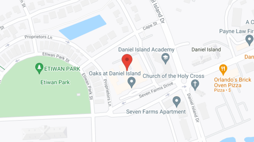 Map of the neighborhood around Oaks at Daniel Island