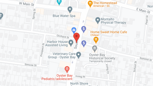Map of the neighborhood around Oyster Bay Manor and Harbor House