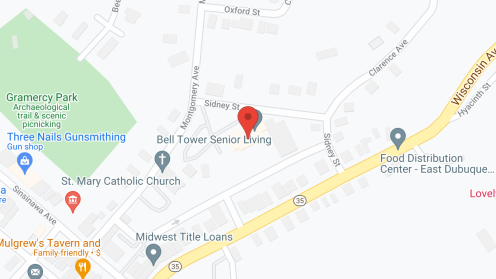 Map of the neighborhood around Bell Tower Retirement Community