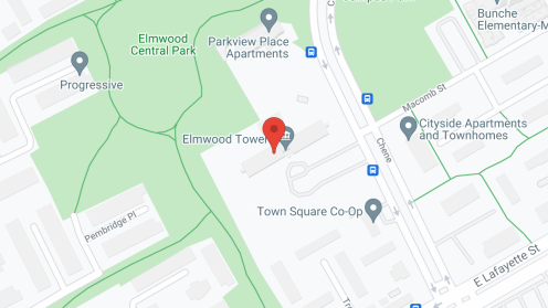Map of the neighborhood around Elmwood Towers