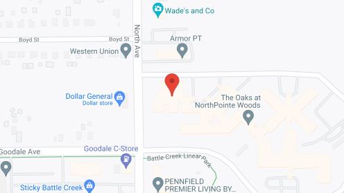 Map of the neighborhood around NorthPointe Woods, a CCRC