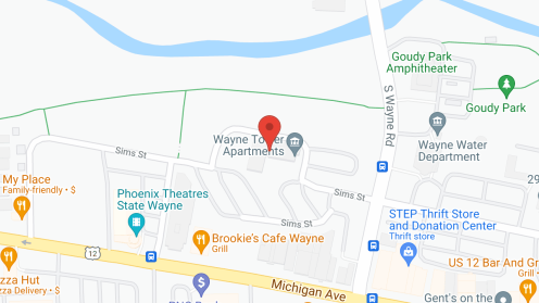 Map of the neighborhood around Wayne Tower Apartments