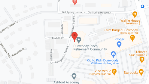 Map of the neighborhood around Dunwoody Pines Retirement Community