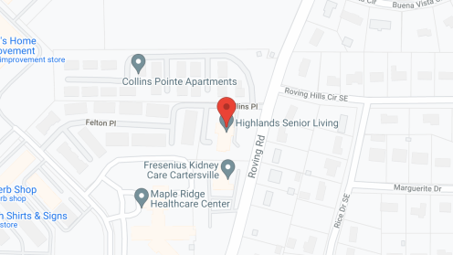 Map of the neighborhood around Highlands Senior Living Cartersville