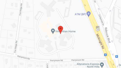 Map of the neighborhood around Vincentian Home Memory Care
