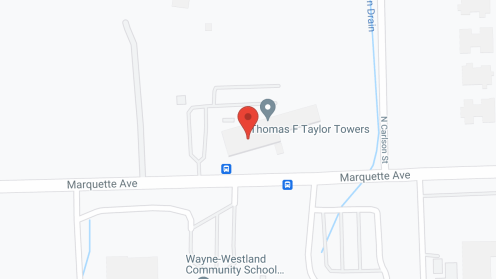 Map of the neighborhood around Thomas F Taylor Towers