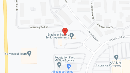 Map of the neighborhood around Brashear Towers Senior Citizen