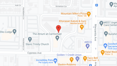 Map of the neighborhood around The Atrium at Carmichael