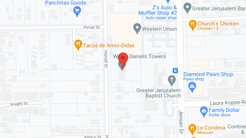 Map of the neighborhood around W Leo Daniels Towers