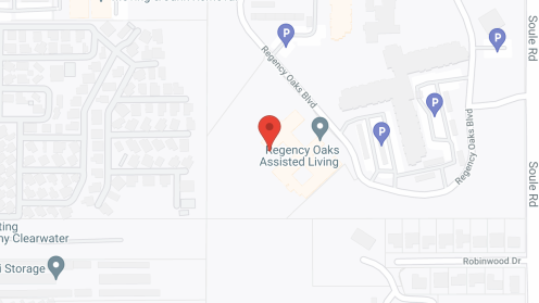 Map of the neighborhood around Regency Oaks, a CCRC