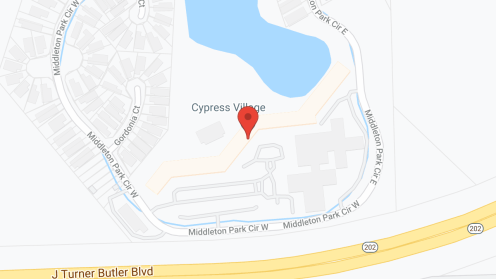 Map of the neighborhood around Cypress Village, a CCRC